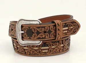 3-D Belts Men's Tooled Overlay USA Flag Belt