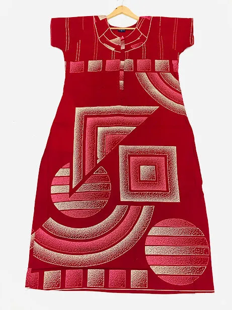 Attractive Red Color Geometric Designed Nighty For Women