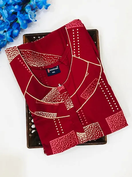 Attractive Red Color Geometric Designed Nighty For Women