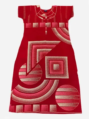 Attractive Red Color Geometric Designed Nighty For Women