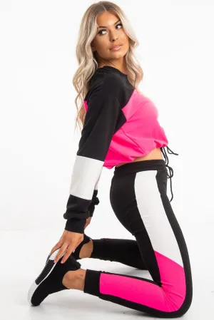 Black Pink Colour Block Sweatshirt Tracksuit - Kazia