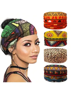 Bohemian African Print 15CM Yoga Sports Waist Pack Hairband Sweat Absorbent Elastic Cotton