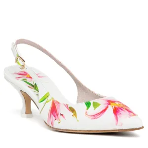 Cancun White Floral Printed Leather