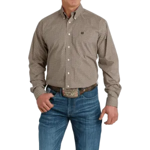 Cinch Men's Khaki Geometric Print Long Sleeve Button Down Western Shirt