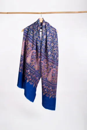 Cobalt Blue Bridal Jamavar Pashmina Shawl