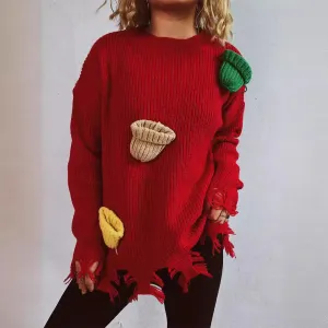 Cozy Loose Stylish Comfortable Warm Fashionable Christmas Red Korean Knit Sweater