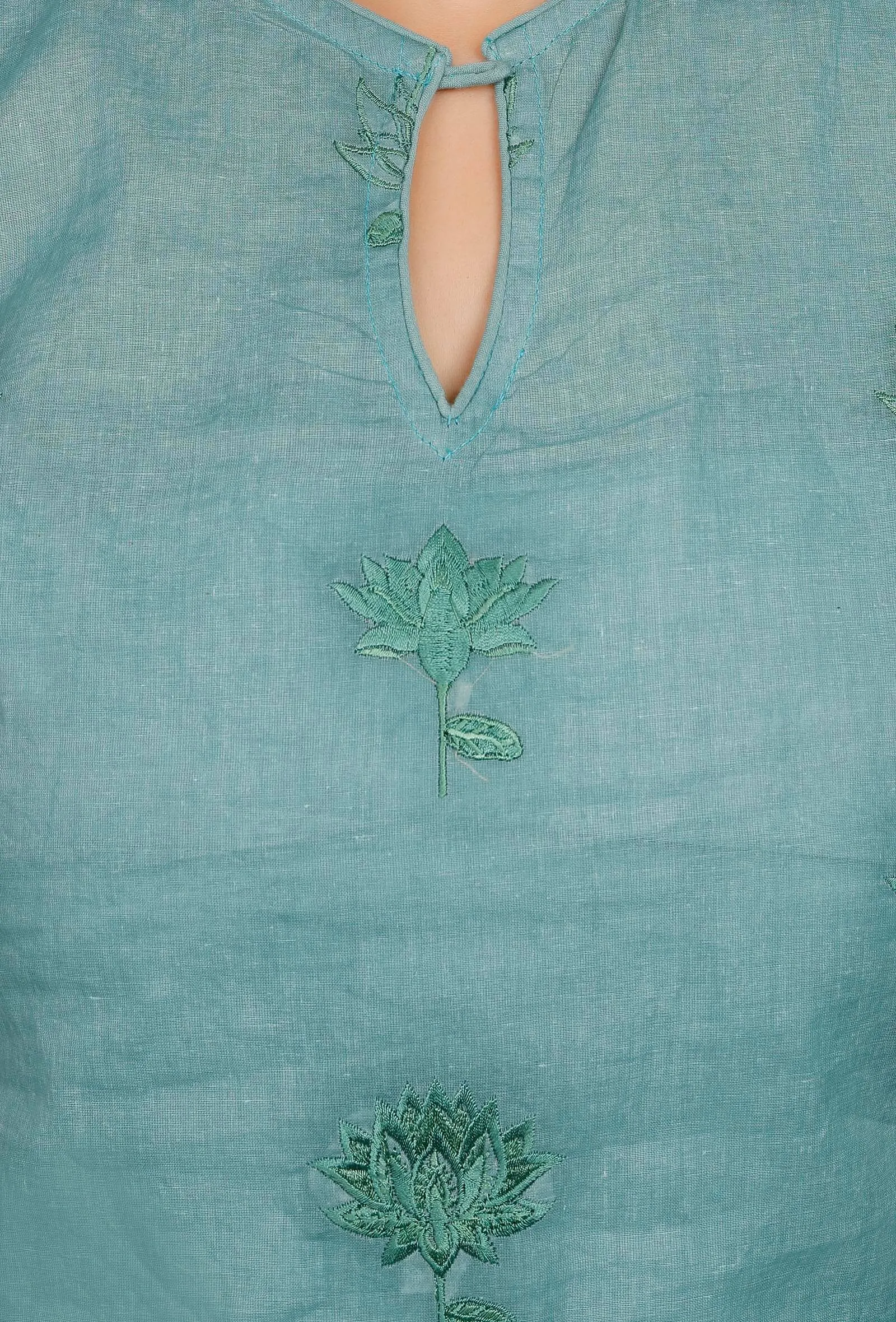 Dark Green Embroidered Organdy Kurta