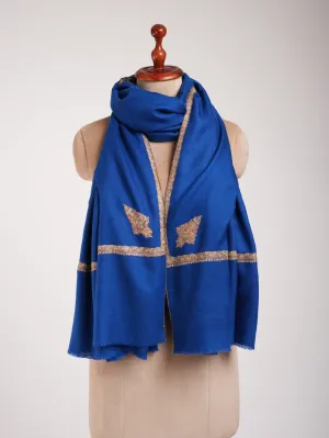 Egyptian Blue Hashia Sozni Embroidered Kashmiri Pashmina Shawl