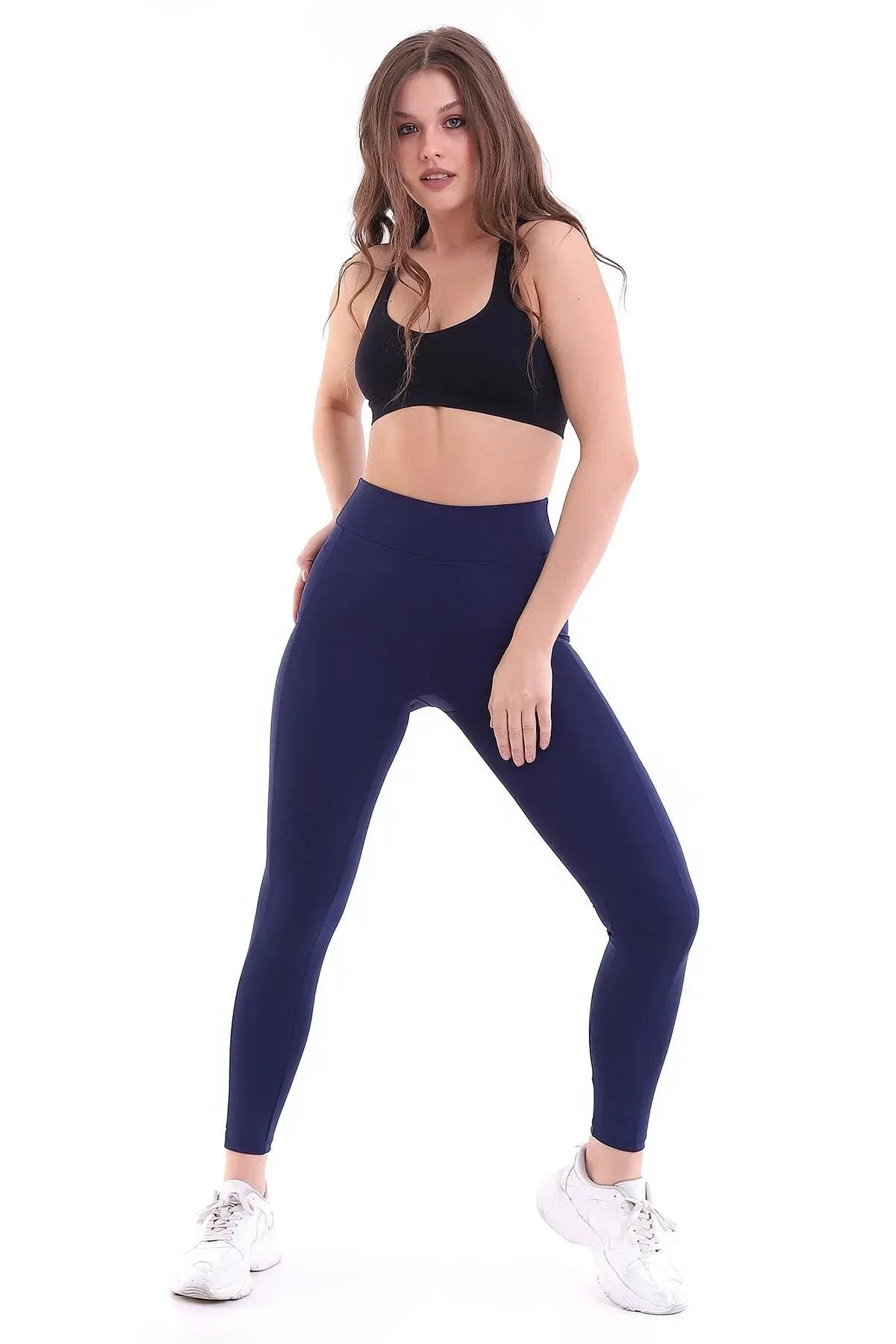 EMFURE  Women's Navy Blue Double Pocket Sports Leggings