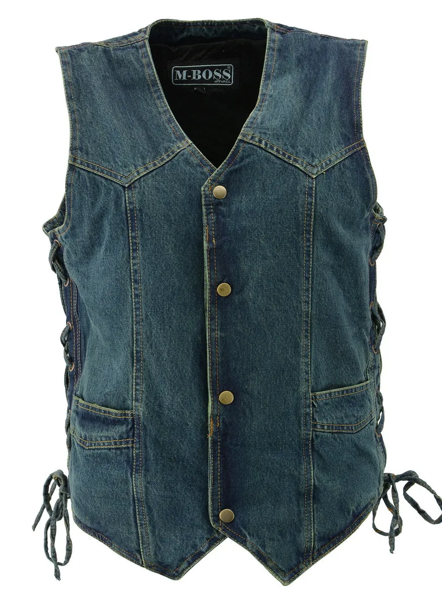 M Boss Motorcycle Apparel BOS13003 Men's Blue Denim Motorcycle Side