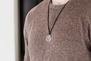 Men's necklace with a silver Om pendant, black cord, yoga jewelry for man handmade, gift wrapped