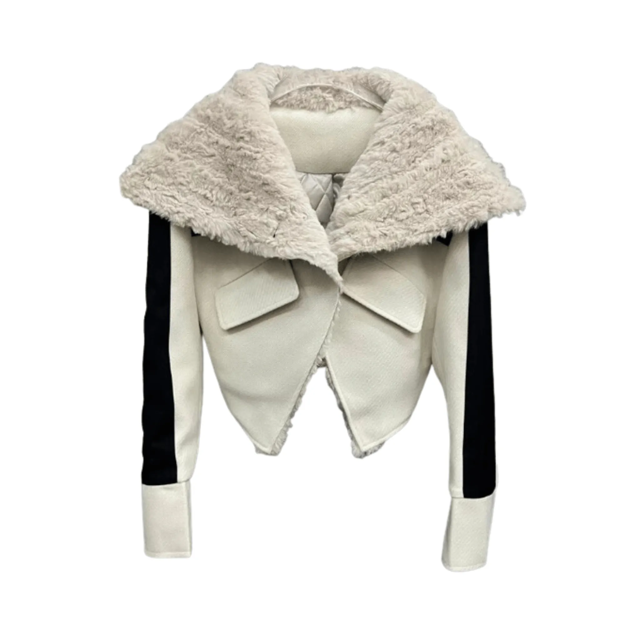 Pre Order:  Contrast Color Faux Fur Cropped Coat