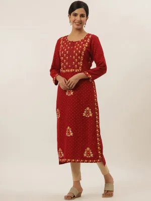 Red Floral Printed Kurta