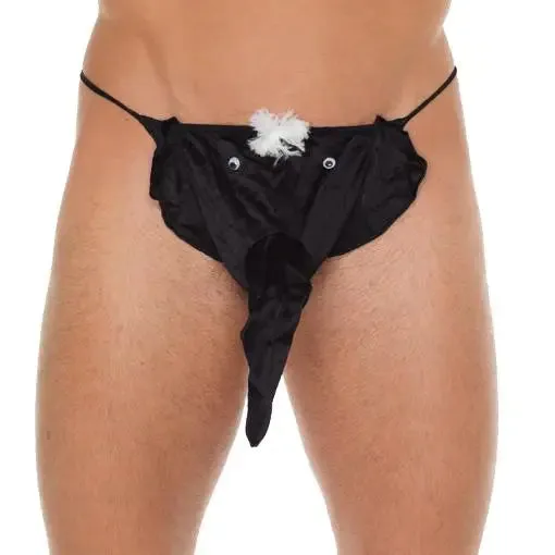 Rimba Mens Black G-string with Elephant Animal Pouch