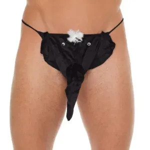 Rimba Mens Black G-string with Elephant Animal Pouch