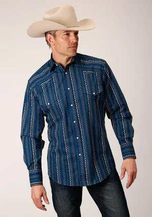 Roper Apparel Men's Navy/Khaki Floral Print Snap Western Shirt