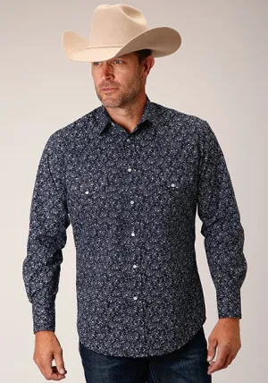 Roper Apparel Men's Navy/White Floral Print Snap Western Shirt