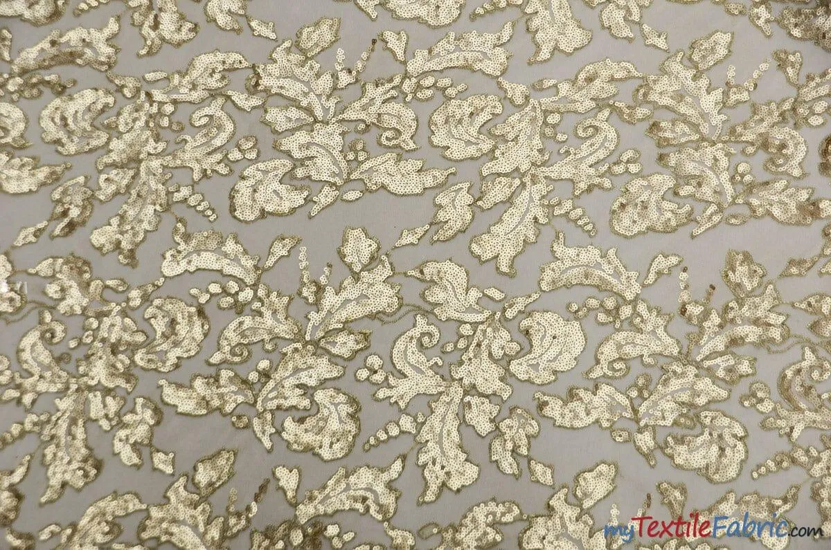 Wendy Lace Sequins Fabric | Bridal Metallic Lace with Sequins | 54" Wide | Multiple Colors | Silver and Gold