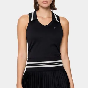 Womens Challenger Seamless Polo Tennis Tank Black and Gardenia